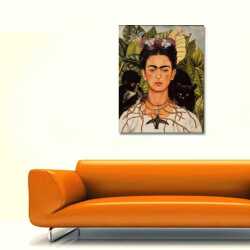Frida Kahlo Self Portrait Egzotik Hayvanlar Kanvas Tablo - 