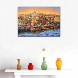 Galata Köprüsüden Eminönü Balıkçıları ve Haliç Tablosu - 