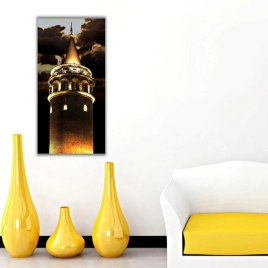 Galata Kulesi Akşam Görünümü Dikey Panoramik Kanvas Tablo - 