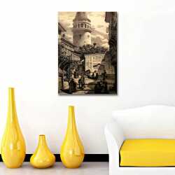 Galata Kulesi Gravür Kanvas Tablo - 