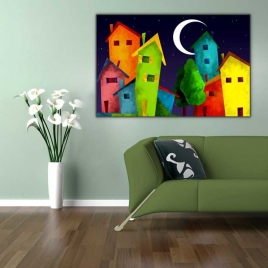 Gece ve Renkli Evler Tablosu - 