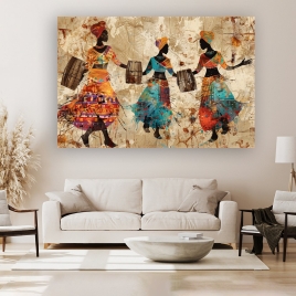 Geleneksel Kıyafetli Afrika Kadınları Kanvas Tablo 2 - 