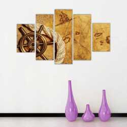 Gemi Dümeni ve Harita Kanvas Tablo - 