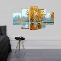 Göl Kenarı ve Yaprakları Sararan Ağaçlar Kanvas Tablo - 