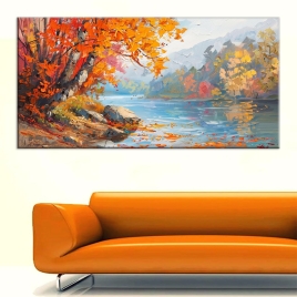Göl Kenarında Sonbahar Kanvas Tablo - 