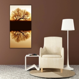 Göl ve Ağaç Dikey Panoramik Manzara Kanvas Tablo - 