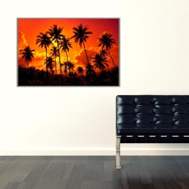 Gün Batımı ve Palmiyeler Kanvas Tablo - 