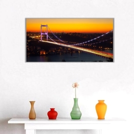 Gün Batımında Boğaz Köprüsü Panoramik Kanvas Tablo - 