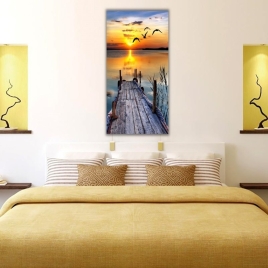 Gün Batımında İskele Dikey Panoramik Kanvas Tablo - 