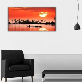 Gün Batımında Sandal Panoramik Kanvas Tablo - 