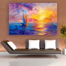Gün Batımında Yelkenli Kanvas Tablo - 
