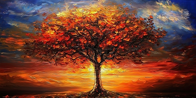Günbatımındaki Ağaç Kanvas Tablo - 2