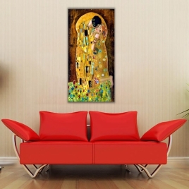 Gustav Klimt Öpücük Dikey Panoramik Kanvas Tablo - 