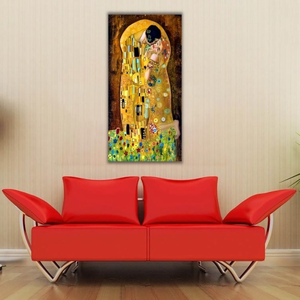Gustav Klimt Öpücük Dikey Panoramik Kanvas Tablo - 1