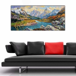 İlkbahar ve Dağlar Panoramik Kanvas Tablo - 