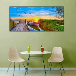 İskele ve Tekne Panoramik Kanvas Tablo - 