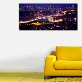 İstanbul Boğaz Köprüsü Gece Çekimi Panoramik Kanvas Tablo - 