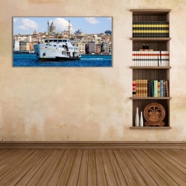 İstanbul Vapurları Panoramik Kanvas Tablo - 