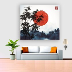 Japon resim sanatı bambu güneş su Gölü Japonya Kanvas Tablo - 