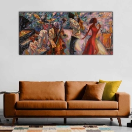 Jazz Müzik ve Müzisyenler Panoramik Kanvas Tablo - 