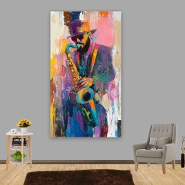 Jazz Sokağı Müzisyeni Kanvas Tablo - 1