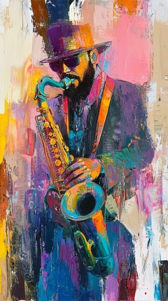 Jazz Sokağı Müzisyeni Kanvas Tablo - 2