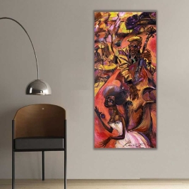 Jazz Zamanı Dikey Panoramik Kanvas Tablo - 