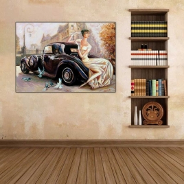 Kadın ve Vintage Otomobil Tablosu 1 - 