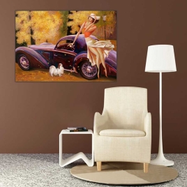 Kadın ve Vintage Otomobil Tablosu - 