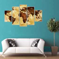 Kahverengi Dünya Haritası Kanvas Tablo - 