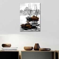 Karaköy Kıyıda Tekneler Kanvas Tablo - 