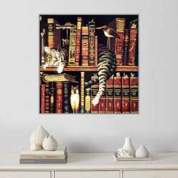 Kediler ve Kitaplar Kanvas Tablo - 