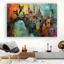 Kedili Evler Kanvas Tablo - 