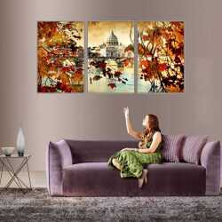 Kent ve Göl Manzarası Parçalı Kanvas Tablo - 