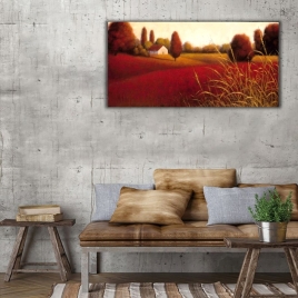 Kırmızı Başaklar Tarlası Panoramik Kanvas Tablo1 - 