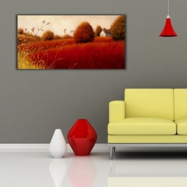 Kırmızı Başaklar Tarlası Panoramik Kanvas Tablo - 