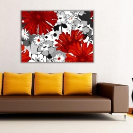 Kırmızı Beyaz Çiçekler Kanvas Tablo - 