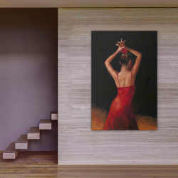 Kırmızı Elbiseli Dansçı Kadın Kanvas Tablo - Thumbnail