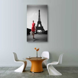Kırmızı Elbiseli Kadın ve Eyfel Kulesi Tablosu - 