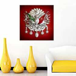 Kırmızı Fona Osmanlı Sancağı Kanvas Tablo - 