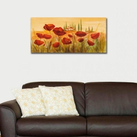Kırmızı Gelincikler Yatay Panoramik Kanvas Tablo - 