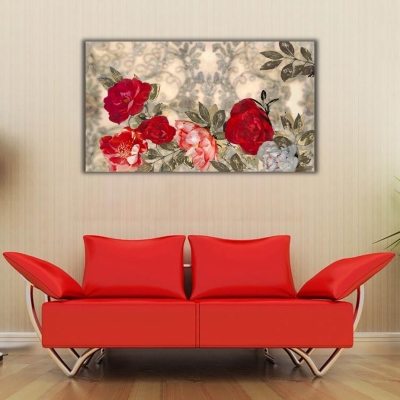 Kırmızı Güller Panoramik Kanvas Tablo