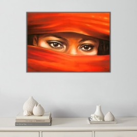 Kırmızı Şallı Kadın Kanvas Tablo - 