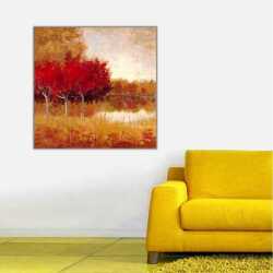 Kırmızı Yapraklı Ağaçlar Kanvas Tablo 2 - 