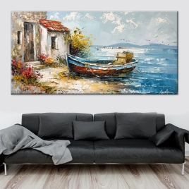 Kıyıda Balıkçı Teknesi Kanvas Tablo - 