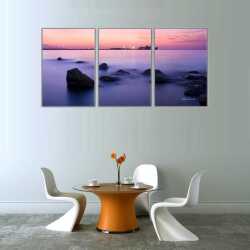 Kıyıda Gün Batımı Parçalı Kanvas Tablo - 