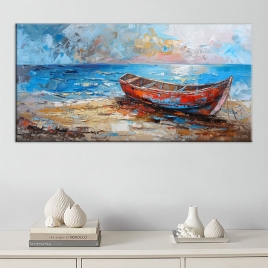 Kıyıya Çekilen Sandal Kanvas Tablo - 