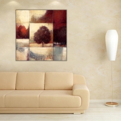 Kızıl Yapraklı Ağaç Kare Kanvas Tablo - 