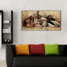 Kızılderililer Panoramik Kanvas Tablo - 