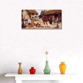 Köy Hayatı Yatay Panoramik Kanvas Tablo - 